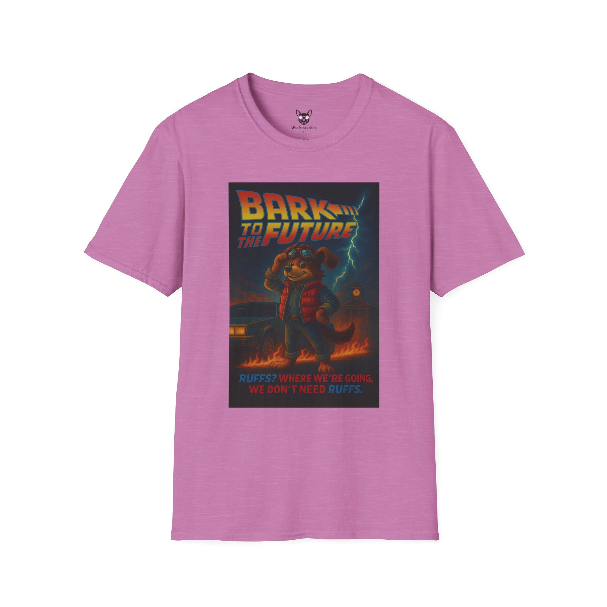 Back to the Future Movie Poster Dog Parody Unisex Softstyle T-Shirt -- Funny Dog Movie Tee for Film and Dog Lovers